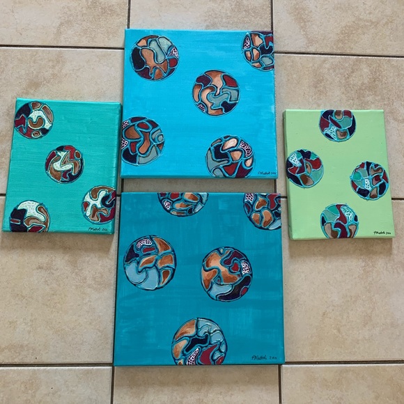 Set of 4 one of a kind original abstract paintings - Picture 1 of 12